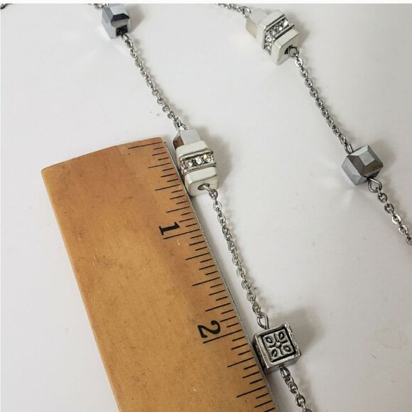 SILVER-TONE Cube Beaded Chain Necklace - Picture 6 of 6